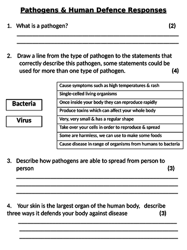 NEW AQA GCSE Trilogy (2016) Biology - Pathogens & Human Disease Responses Homework