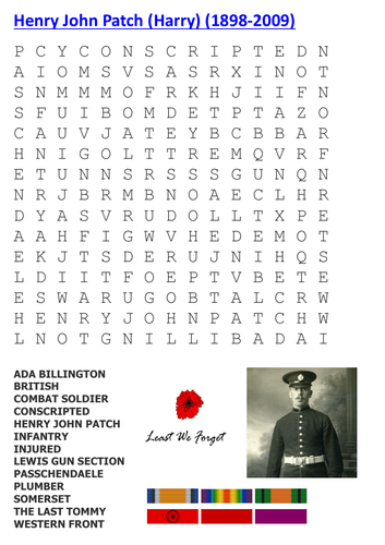 Harry Patch - The Last Tommy Word Search