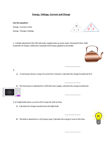 Energy, Charge, Voltage and Current calculations