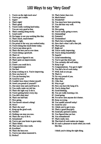 100 ways to say 'very good'