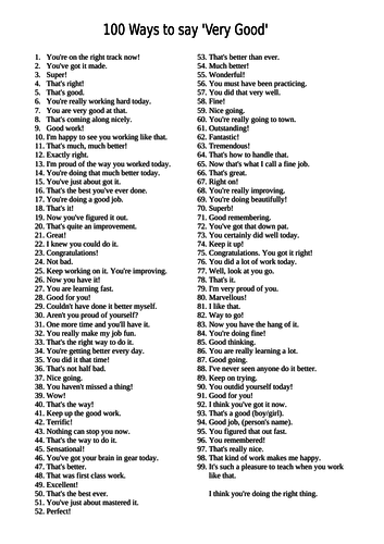 100 ways to say 'very good' | Teaching Resources
