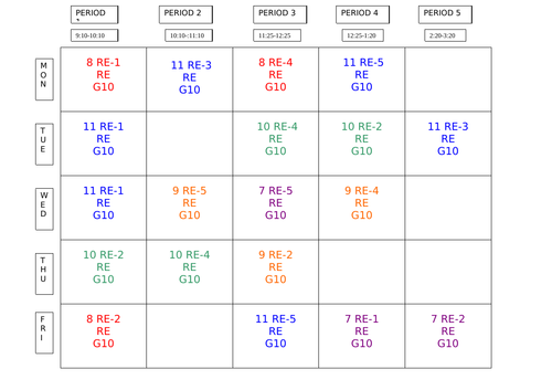 Timetable Template colour coded excellent