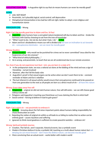 Plan: 'Is Augustine right to say sin means humans can never be morally good?' OCR Religious Studies