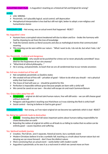 'Is Augustine's teaching on a historical Fall and Original Sin wrong?' OCR Religious Studies PLAN