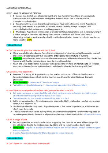 Augustine GENERAL ESSAY PLAN - OCR Religious Studies - Developments in Christian Thought