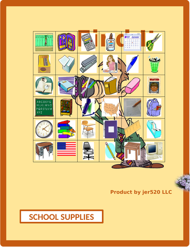 School Supplies in English Find it Worksheet