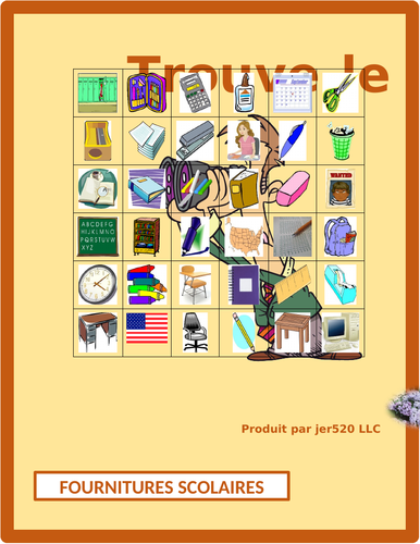 Fournitures scolaires (School Supplies in French) Find it Worksheet