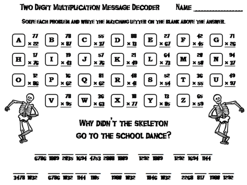 Halloween Math Activity: Two Digit Multiplication Math Message Decoder