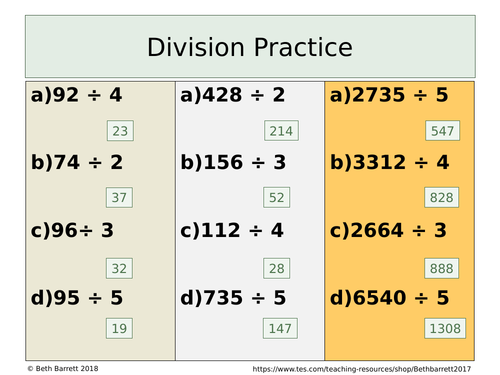 Division Practice Differentiated With Answer Dividing By A Unit Teaching Resources