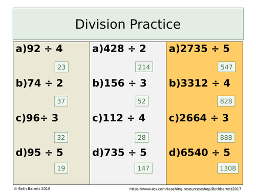 Division Practice - Differentiated with answer - dividing by a unit