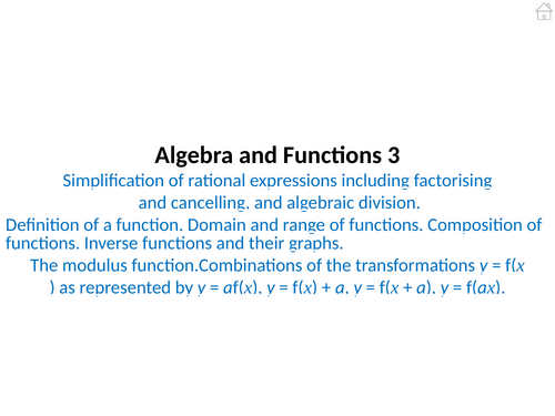 Algebra and Functions Pure Mathematics 3 PowerPoint