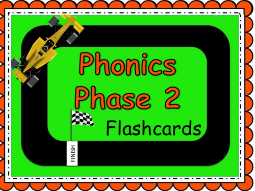 Phonics Powerpoint, Phase 2 flashcards: Racing car themed