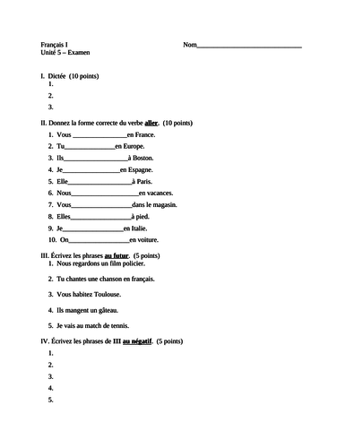 Bleu Unit 5 Test