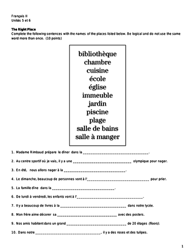 Bleu Units 5 - 6 Test