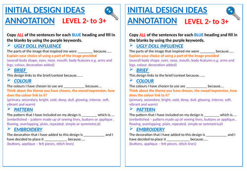 Annotating design ideas differentiated writing frame