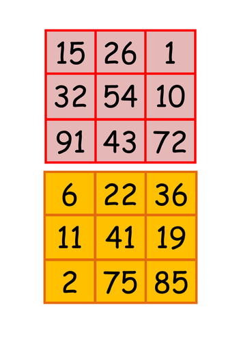 Bingo cards 0-100