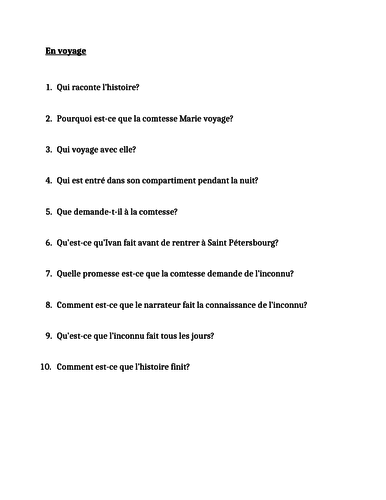 En Voyage Reading quiz in French