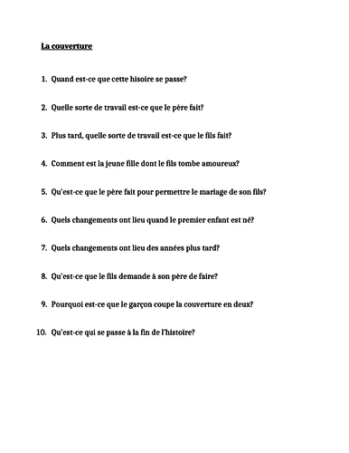 La Couverture Reading quiz in French