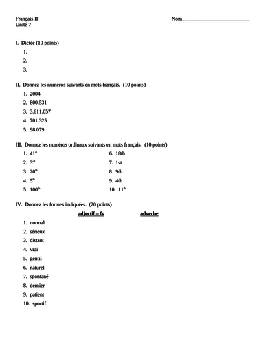 Blanc Unit 7 Test