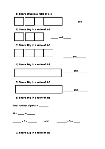 Scaffolded Worksheet: Sharing in a Given Ratio