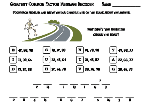 Halloween Math Activity: Greatest Common Factor Message Decoder