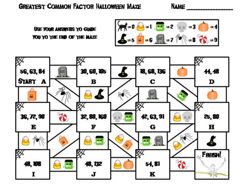 Halloween Math Maze: Greatest Common Factor Activity