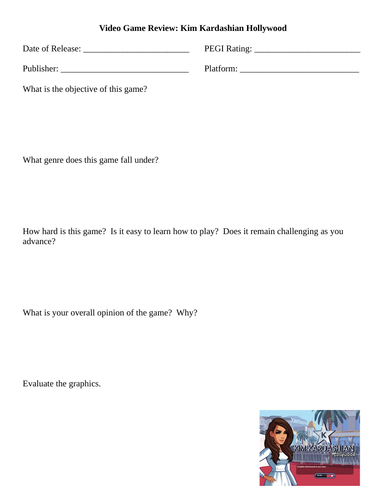 AQA GCSE Media Studies CSP Kim Kardashian Hollywood game basic review sheet
