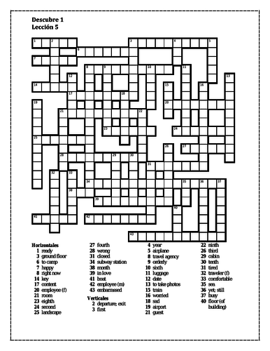 Descubre 1 Lección 5 Crossword