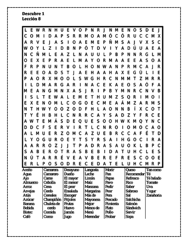 Descubre 1 Lección 8 Wordsearch | Teaching Resources