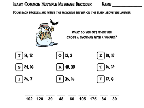 Halloween Math Activity: Least Common Multiple Message Decoder
