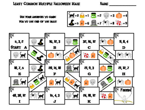 Halloween Math Maze: Least Common Multiple Activity