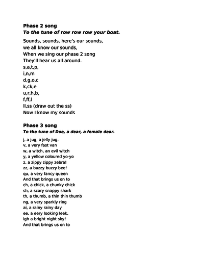 Transition/filler songs for KS1, number bonds to 10, phase 2, phase 3, reminders for writing