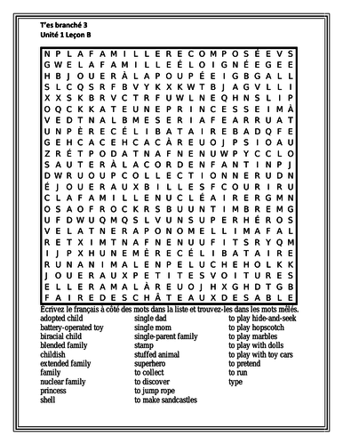 T'es branché 3 Unité 1 Leçon B Wordsearch | Teaching Resources