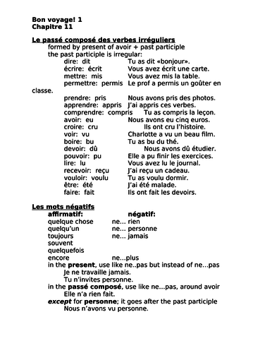 Bon voyage 1 Chapitre 11 Study guide | Teaching Resources