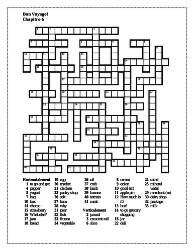 Bon Voyage 1 Chapitre 6 Crossword Teaching Resources