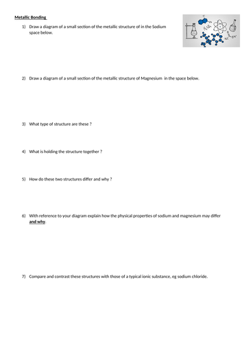 GCSE Metallic Bonding Question Worksheet (Higher Ability)