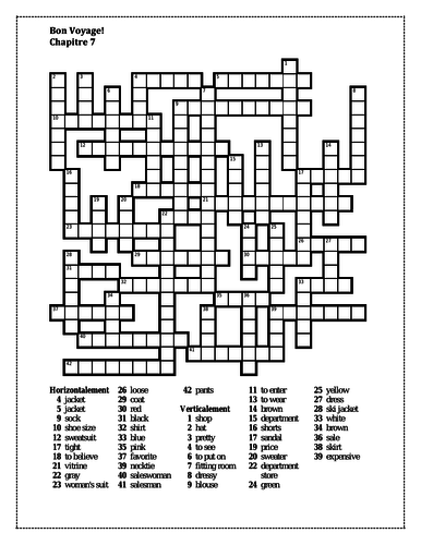 Bon Voyage 1 Chapitre 7 Crossword Teaching Resources