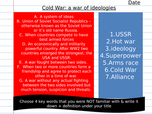 Edexcel Superpowers and the Cold War introduction lesson