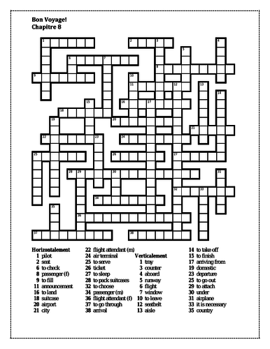 Bon Voyage 1 Chapitre 8 Crossword Teaching Resources
