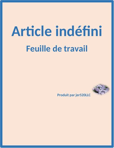 Articles indéfinis (French Indefinite Articles) Worksheet 3