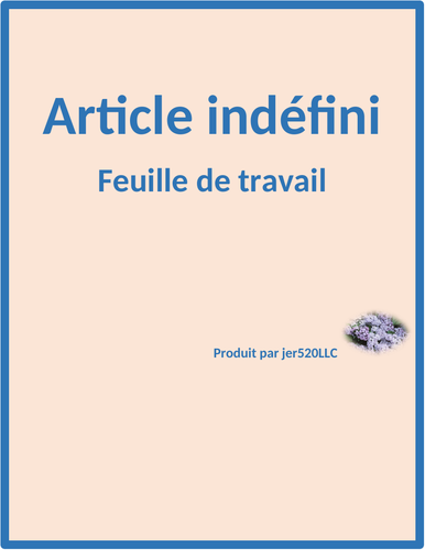 Articles Indefinis French Indefinite Articles Worksheet 3 Teaching Resources