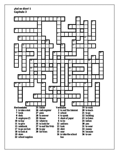 Así se dice 1 Capítulo 3 Crossword