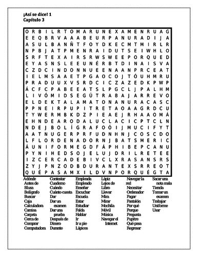 Así se dice 1 Capítulo 3 Wordsearch | Teaching Resources