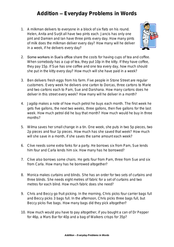 Addition - Everday Problems in Words