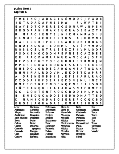 Así se dice 1 Capítulo 6 Wordsearch | Teaching Resources