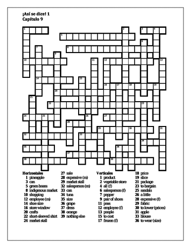 Así se dice 1 Capítulo 9 Crossword