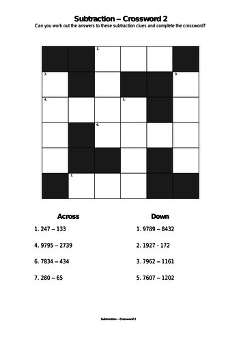 Subtraction - Crossword 2