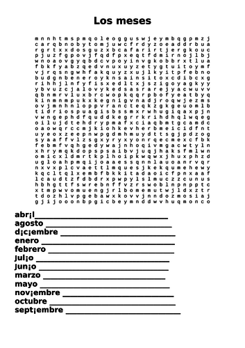 WORDSEARCH KS2 Spanish : Months. Los meses