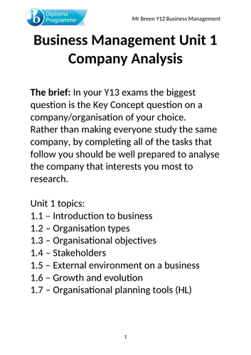 Unit 1 IB Business Management Key Concept project
