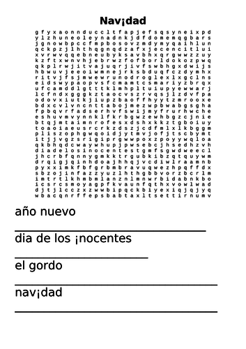 WORDSEARCH KS2 Spanish : Christmas. Navidad.